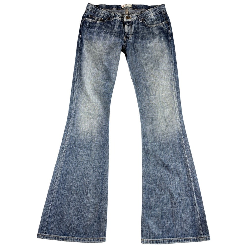 BKE Denim Jeans Women 31x35.5 Blue Distressed Y2K Bootcut Lowrise Washed
